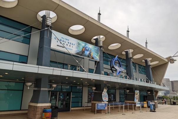 Image of the front of the building at the Newport Aquarium where the tickets are taken.