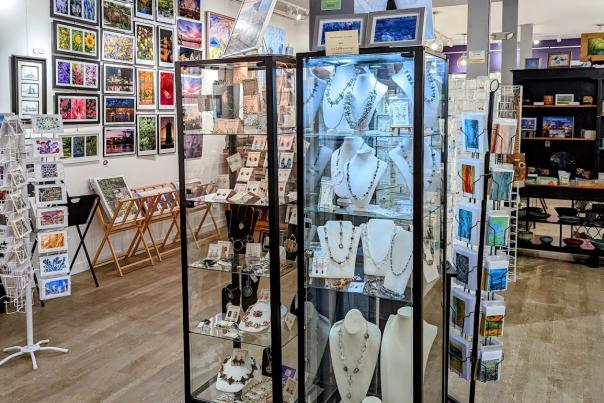 Selection of jewelry and art from local artists at Purple Paisley in Covington, Ky.