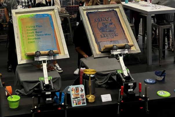 Two screen printing frames set up