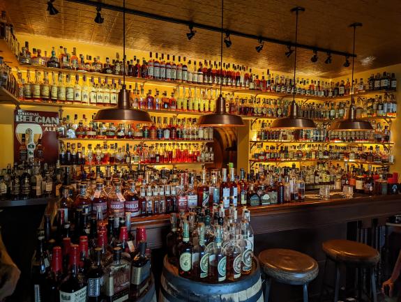 Hundreds of bottles of bourbon at Prohibition Bourbon Bar in Newport, Ky.