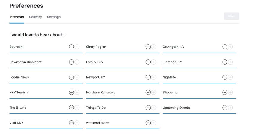 A screen grab of the page where you can customize your email preferences.
