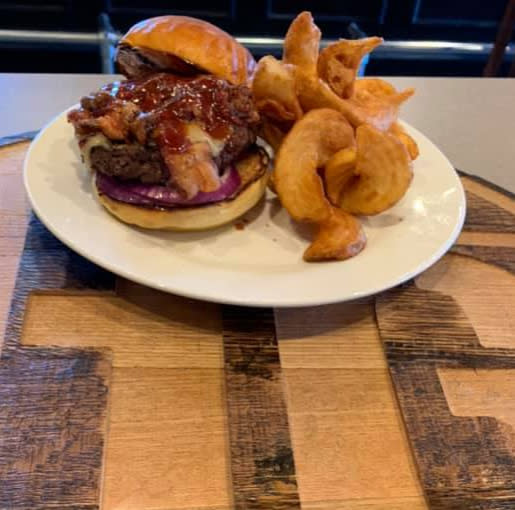 burger and sidewinder fries from hebron grill in hebron, ky
