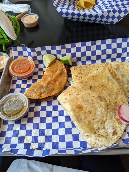 quesadilla and birria taco in covington ky at olla