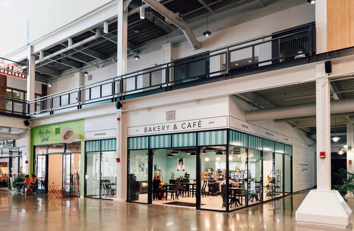 The image is of the inside of Newport on the Levee, outside of Little Spoon Bakery & Cafe.