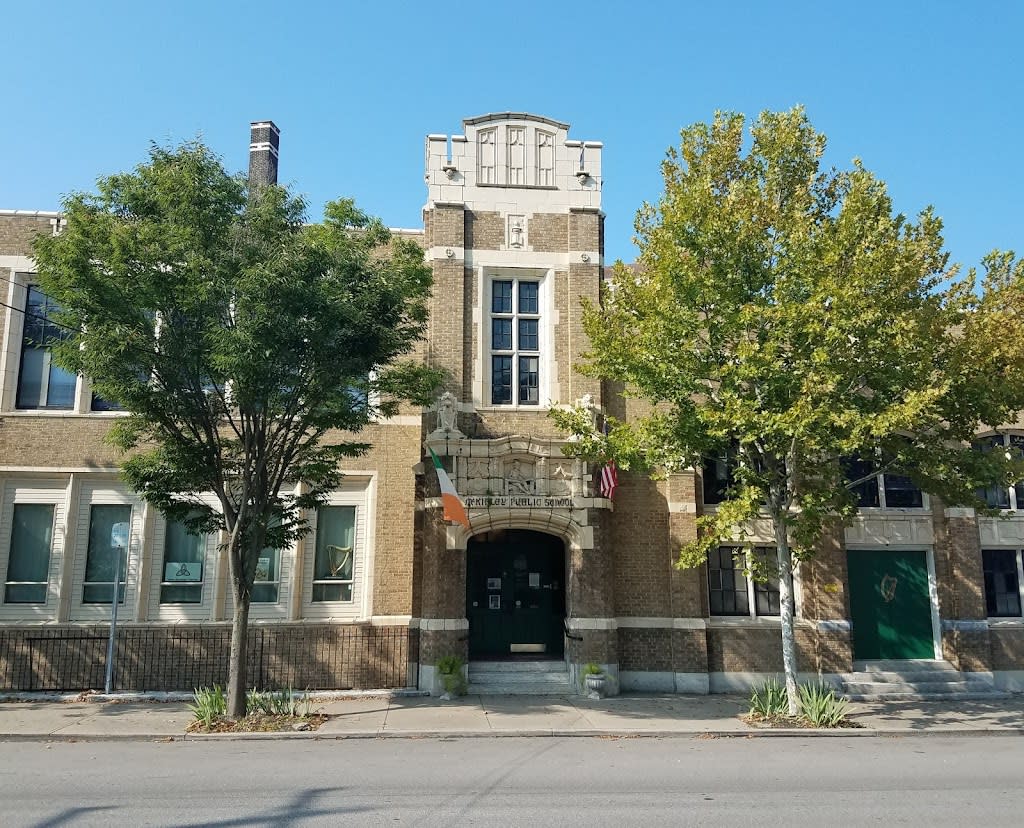 Image is of the Irish Center facing the door from the street.