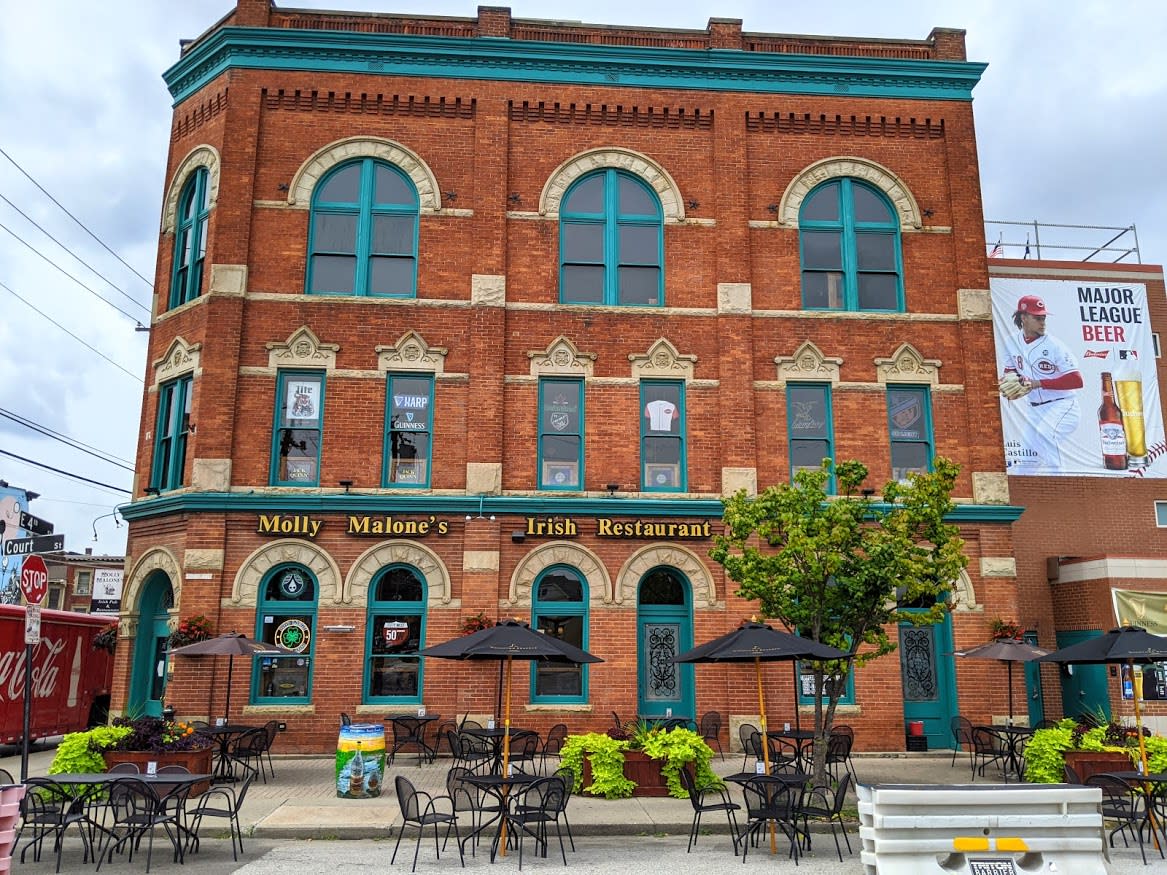 Image is of the side view of Molly Malone's Irish Restaurant.