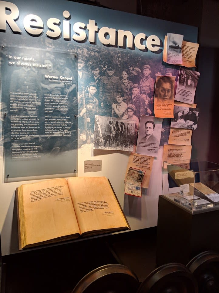 A wall of photos from World War Two with the word Resistance at the top