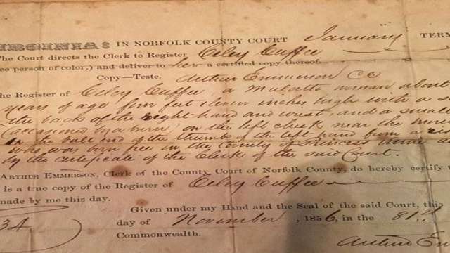 Cuffee Freedom Papers dated 1856
