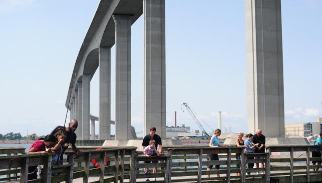 People Fishing on the Pier at Elizabeth River Park
