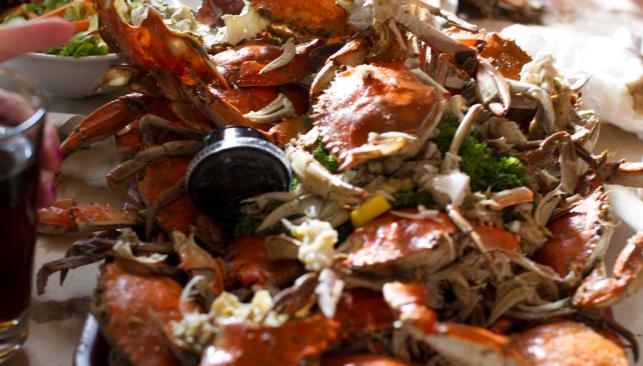 A seafood dinner on a table