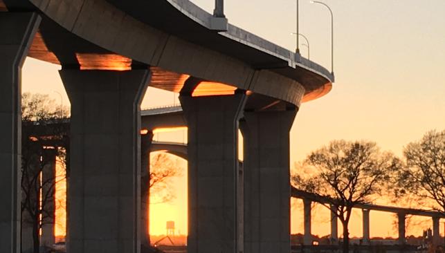 View from below the South Norfolk Jordan Bridge at dusk