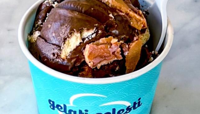 A closeup of gelato in a cup at Gelati Celesti Ice Cream