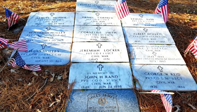 Unknown & Known Afro-Union Civil War Soldiers Memorial Grave Site with American Flags