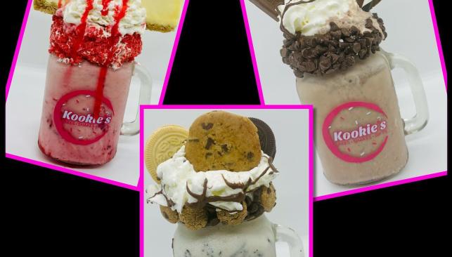 Three images of shakes at Kookies Cakes Shakes Gifts