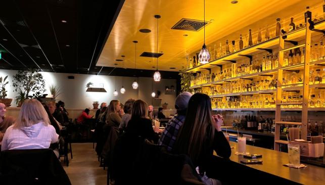 The interior and bar seating at Union Taco