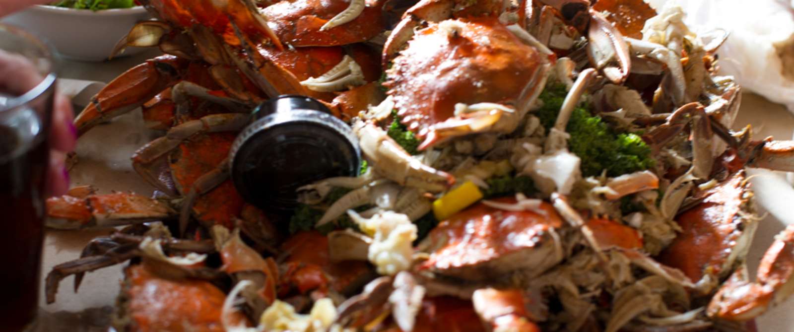 A seafood dinner on a table