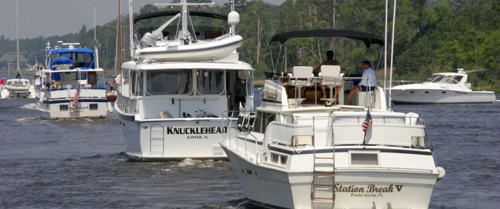 Boats lined up on the Atlantic Intracoastal Waterway in Chesapeake