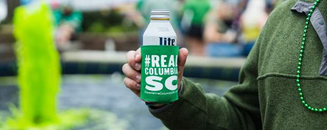 Koozie with Columbia SC hashtag logo