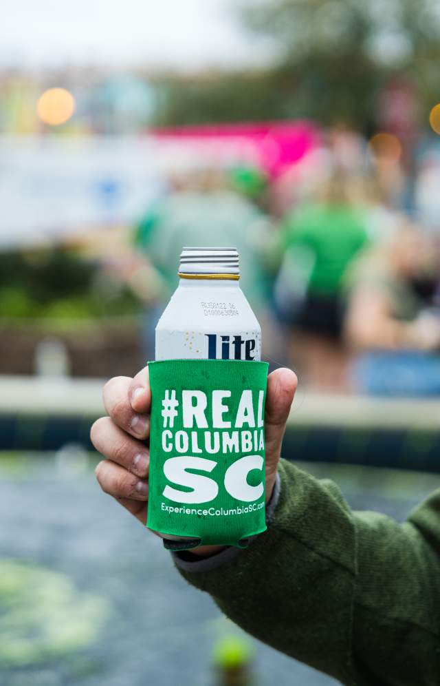 Koozie with Columbia SC hashtag logo