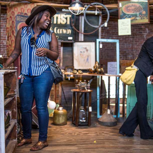 Two women antique shopping