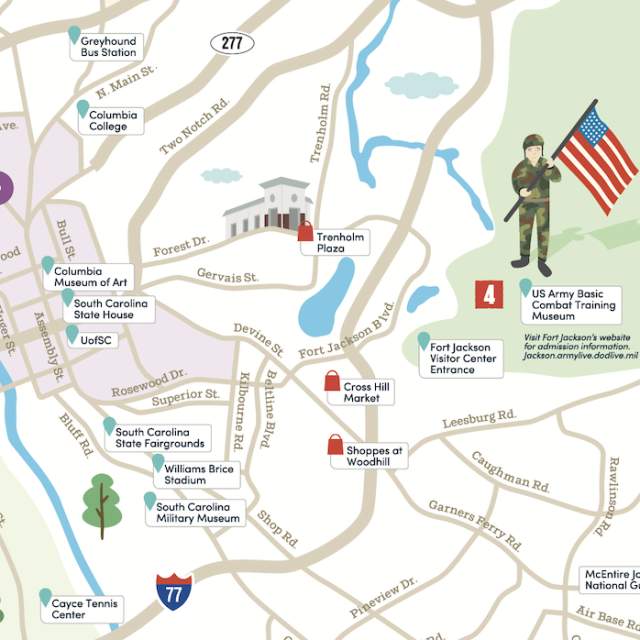 Map of the regional Columbia, SC area