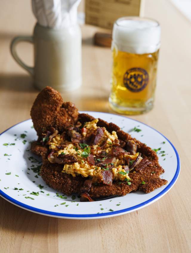 Schnitzel with pimento cheese on top