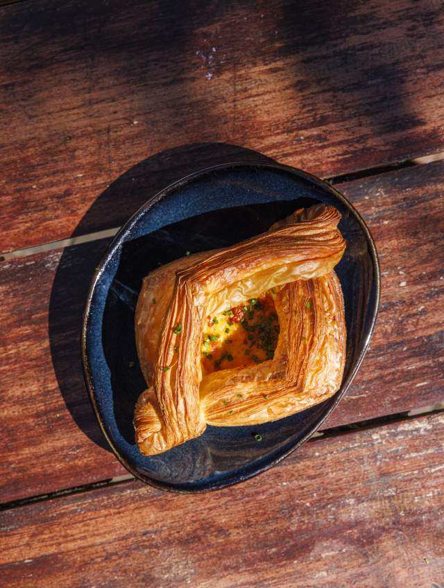 Overhead photo of a pimento cheese danish