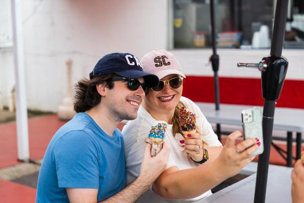 Couple taking selfie with ice cream