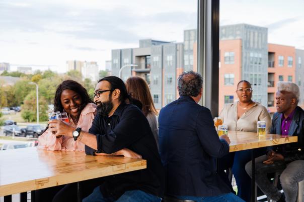 People drinking beer outside