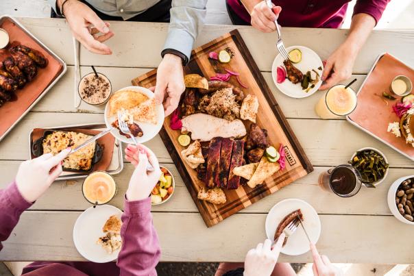 flat lay of bbq spread