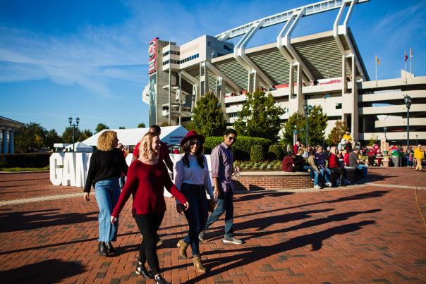Friends strolling through Gamecock Park
