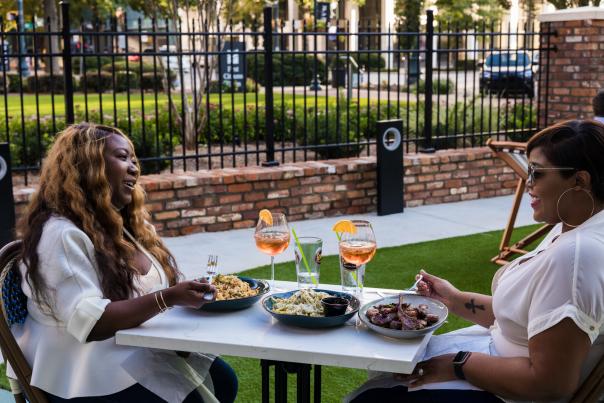 Women dining outside