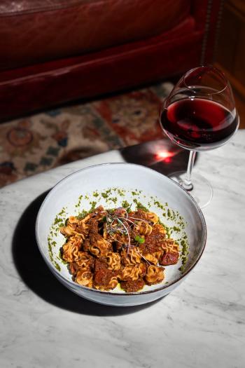 Lula Drake vegan Mushroom ragu with red wine pairing