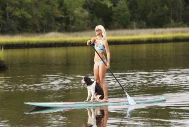 SUP lady and dog