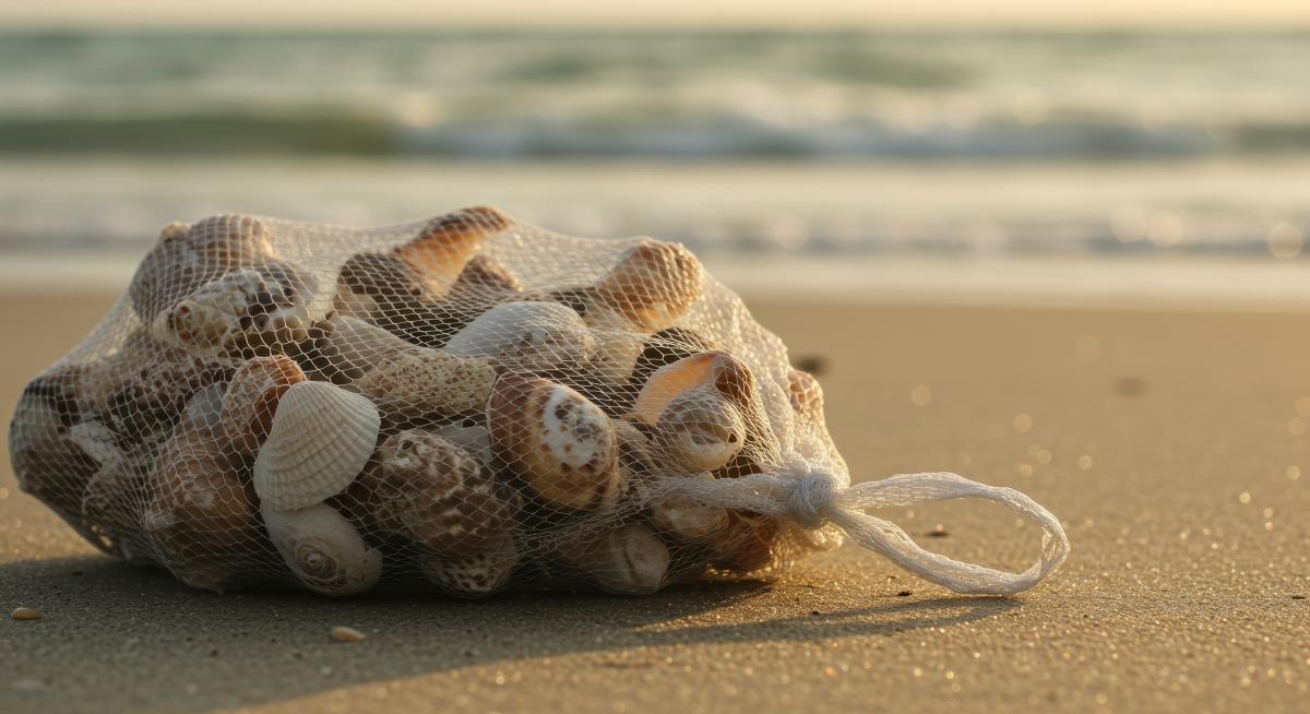 Mesh shell bag with shells