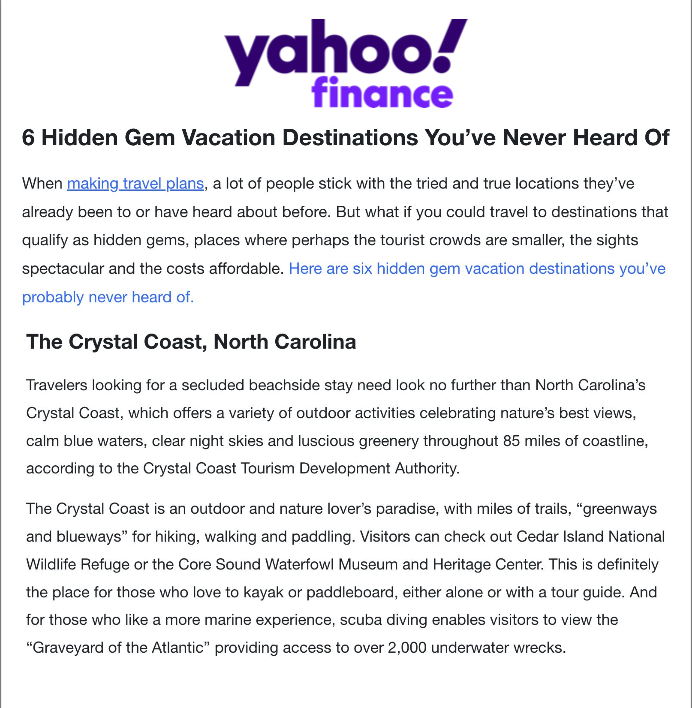 Yahoo! Finance 6 Hidden Gem Vacation Destinations Cover