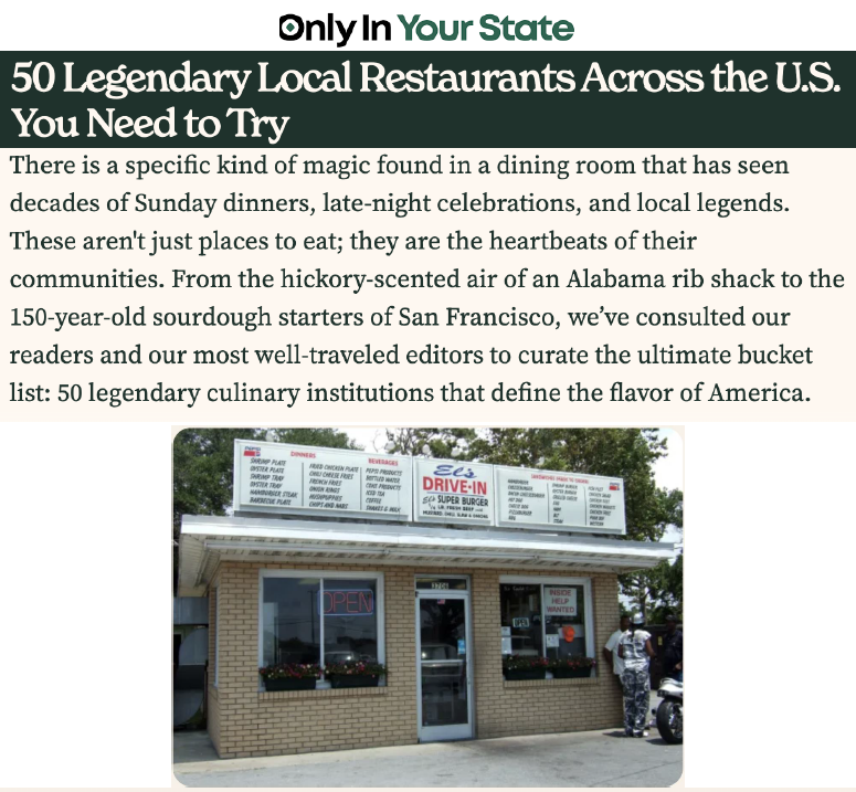 Only in your State Local Restaurants