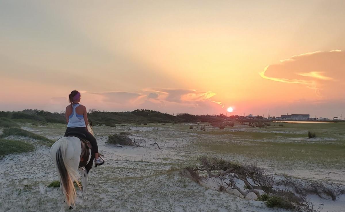 Horseback riding at sunset