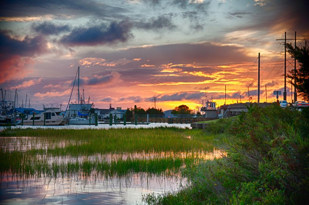 Beaufort waterfront at sunset