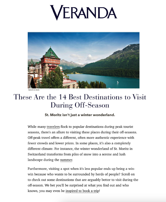 Veranda Best Destinations Off-Season Cover