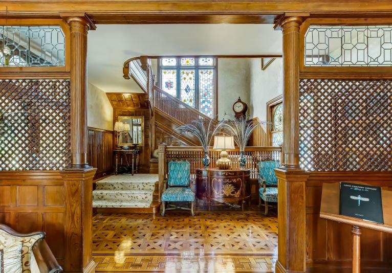 The 1886 Stetson Mansion Grand Entrance, Staircase, and Stained Glass Windows 3