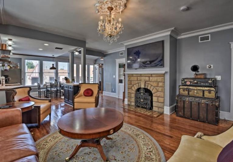 living room with fire place