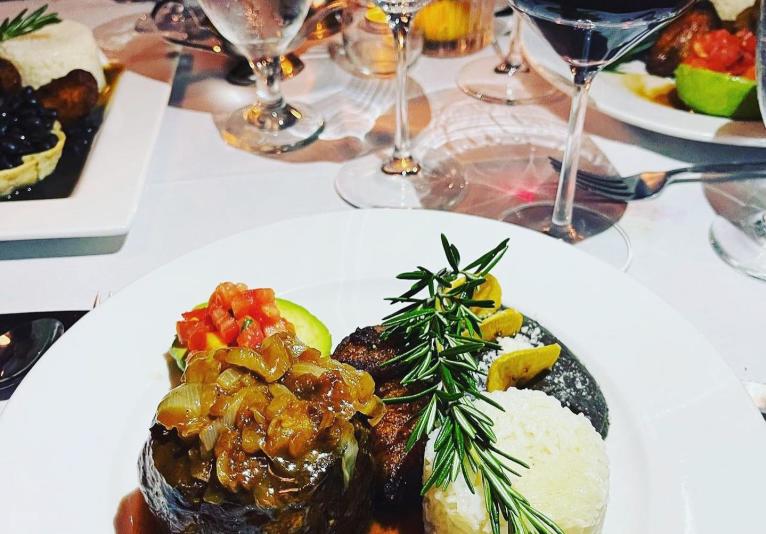 steak and wine