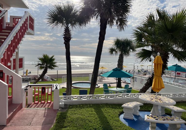 Umbrella covered tables