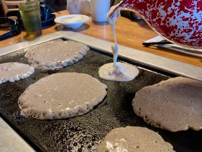 Make your own pancakes at the Old Spanish Sugar Mill Grill & Griddle House at DeLeon Springs State Park, Florida.