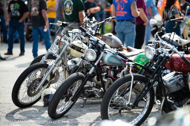 Vintage motorcycles on Main Street during Biketoberfest in Daytona Beach, Florida.