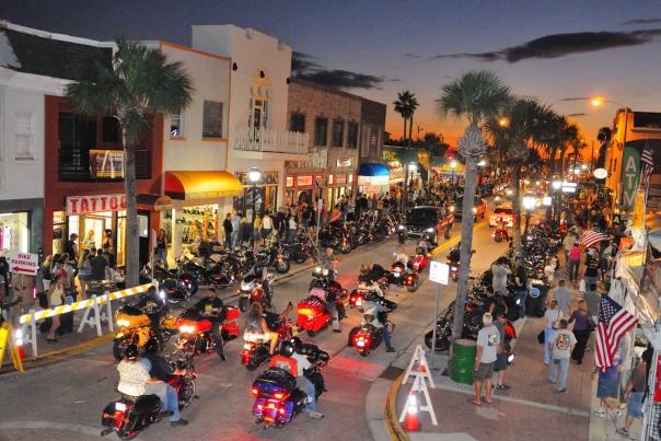 Main Street at night during Biketoberfest