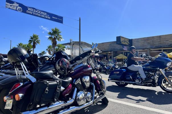 Motorcycle riders on Main Street during Biketoberfest in Daytona Beach, Florida.