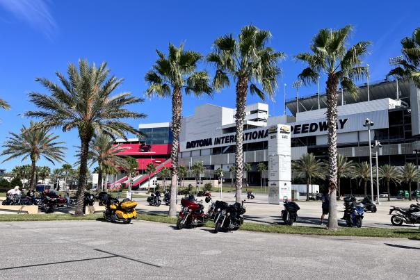 Motorcyclists at Daytona International Speedway during Biketoberfest in Daytona Beach, Florida.