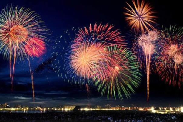 Fireworks light up the sky over the Intracoastal Waterway